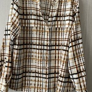 Calvin Klein Plaid Button-Up Blouse - Brown and off white